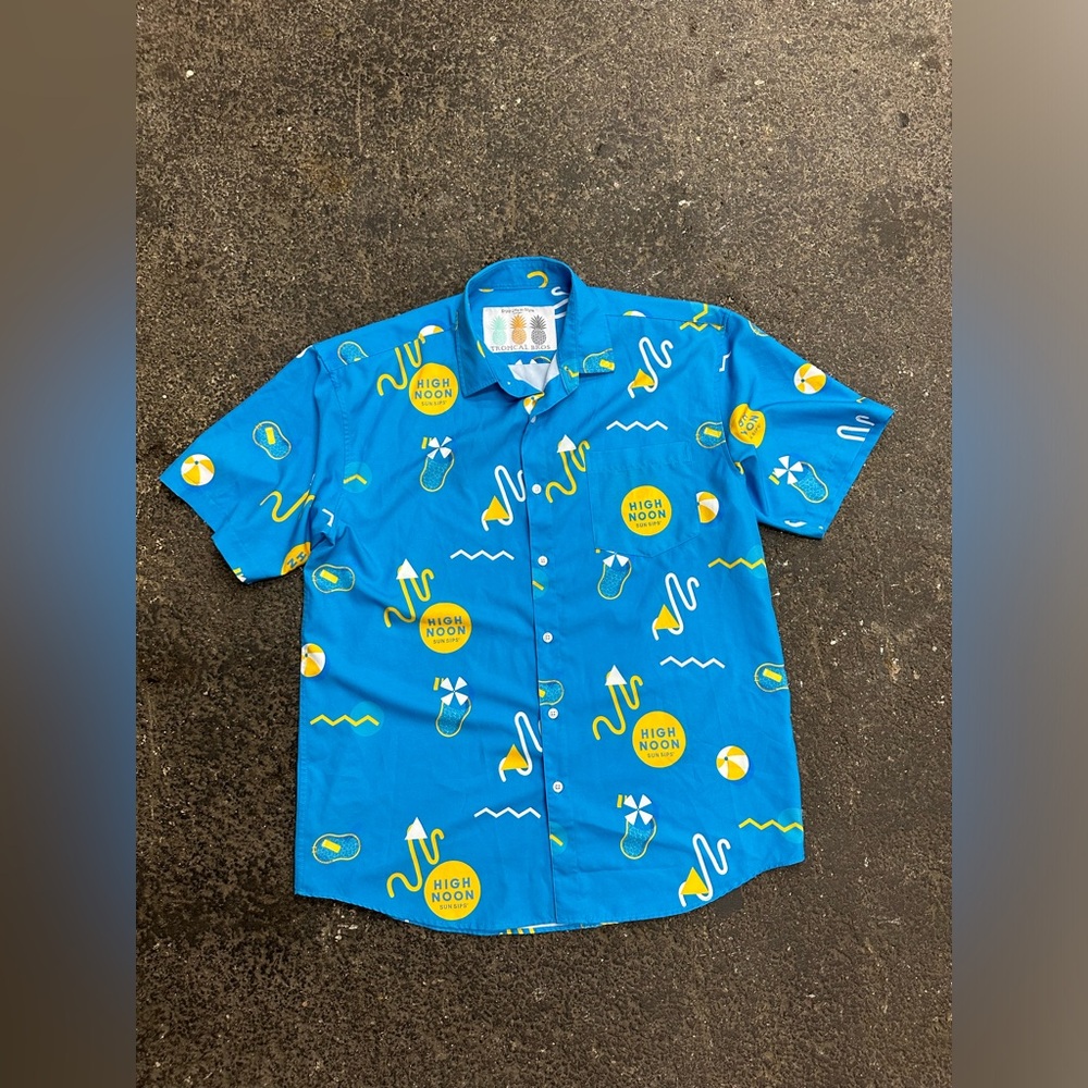 Tropical Bros High Noon Summer Tropical Polo Button Down Shirt Mens Large Blue